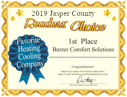 Baxter Comfort Solutions was a Readers Choice winner in 2019 for AC repair in Newton IA.