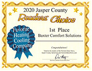 2020 Jasper County Readers Choice Favorite Heating & Cooling Company.
